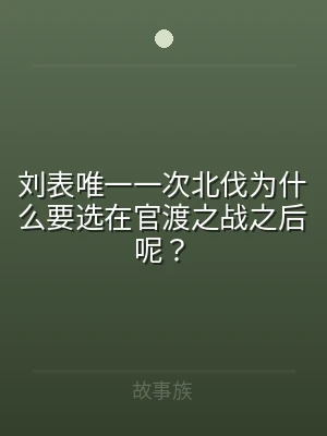 刘表唯一一次北伐为什么要选在官渡之战之后